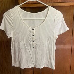 American Eagle Outfitters Cream Ribbed Crop Top
